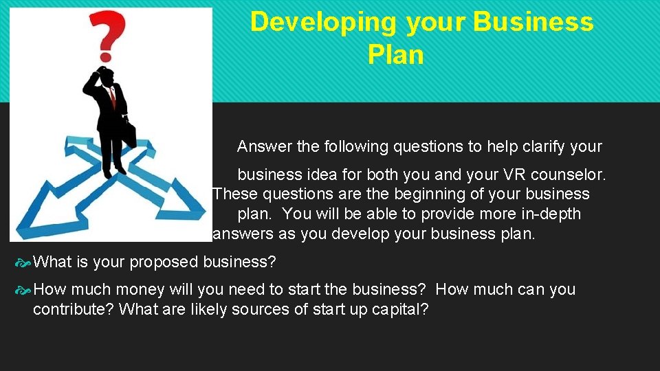 Developing your Business Plan Answer the following questions to help clarify your business idea Developing your Business Plan Answer the following questions to help clarify your business idea