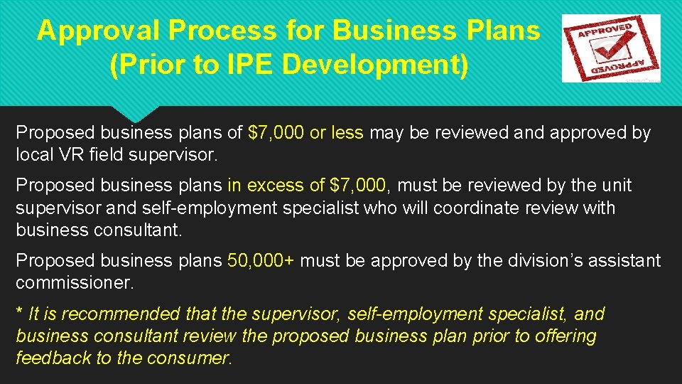 Approval Process for Business Plans (Prior to IPE Development) Proposed business plans of $7, Approval Process for Business Plans (Prior to IPE Development) Proposed business plans of $7,