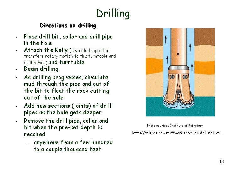 Drilling Directions on drilling • • • Place drill bit, collar and drill pipe Drilling Directions on drilling • • • Place drill bit, collar and drill pipe