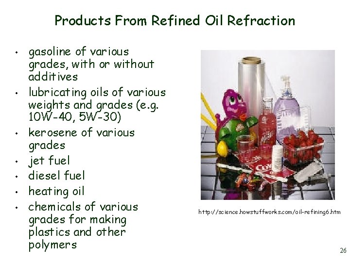 Products From Refined Oil Refraction • • gasoline of various grades, with or without Products From Refined Oil Refraction • • gasoline of various grades, with or without