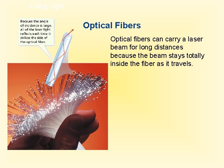 - Using Light Optical Fibers Optical fibers can carry a laser beam for long