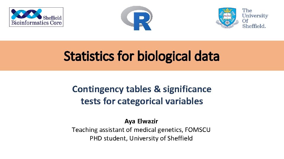 Statistics for biological data Contingency tables & significance tests for categorical variables Aya Elwazir