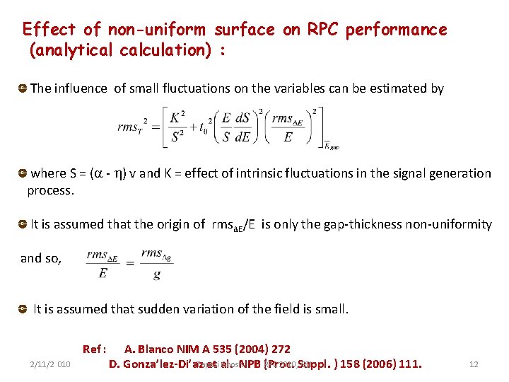 Effect of non-uniform surface on RPC performance (analytical calculation) : The influence of small