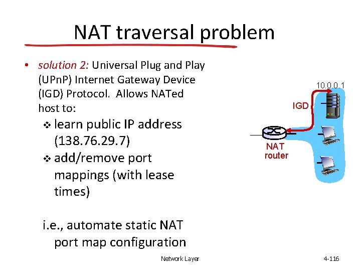 NAT traversal problem • solution 2: Universal Plug and Play (UPn. P) Internet Gateway