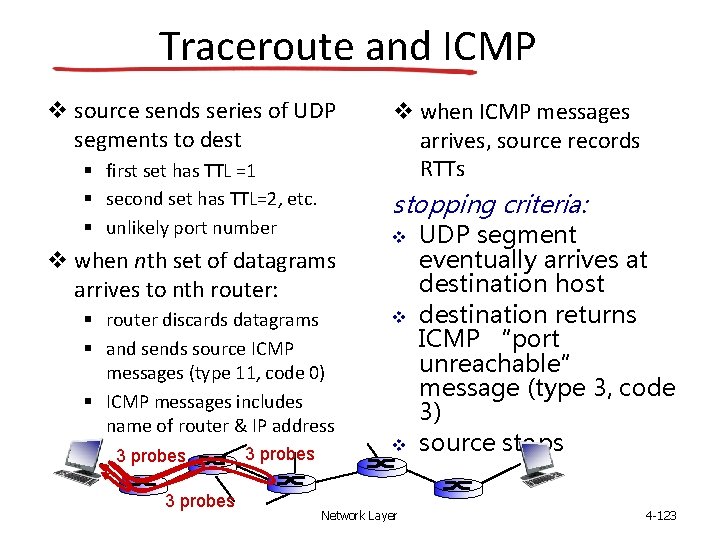 Traceroute and ICMP source sends series of UDP segments to dest first set has
