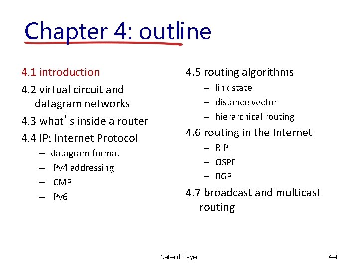 Chapter 4: outline 4. 1 introduction 4. 2 virtual circuit and datagram networks 4.