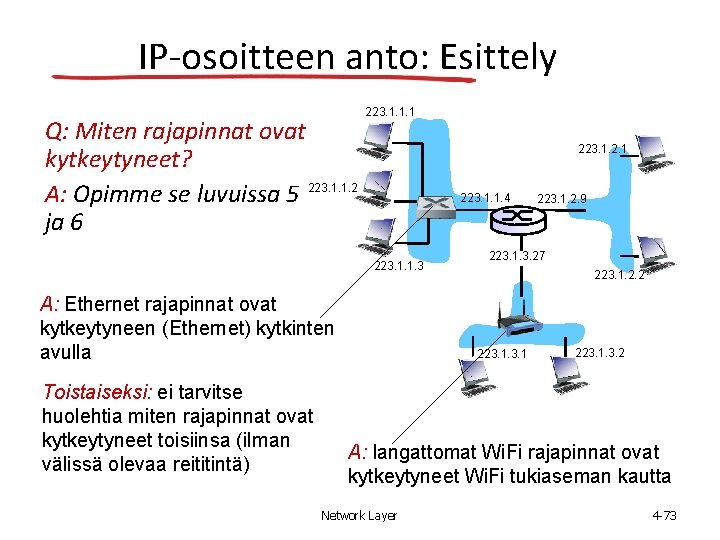 IP-osoitteen anto: Esittely Q: Miten rajapinnat ovat kytkeytyneet? A: Opimme se luvuissa 5 223.