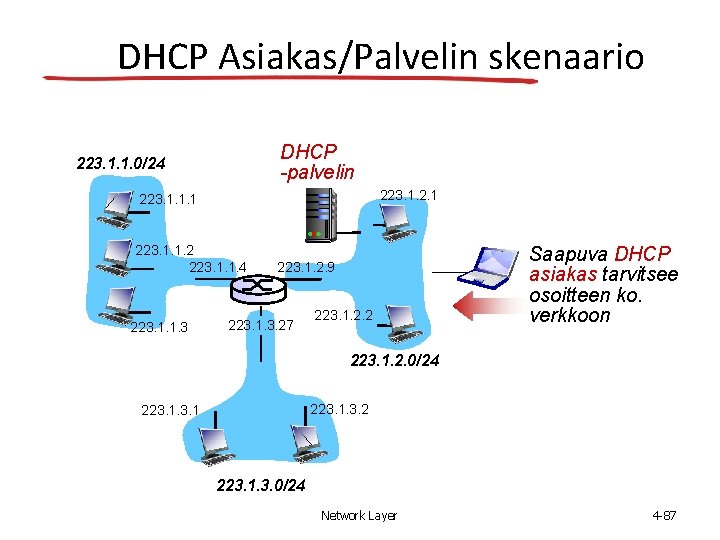 DHCP Asiakas/Palvelin skenaario DHCP -palvelin 223. 1. 1. 0/24 223. 1. 2. 1 223.