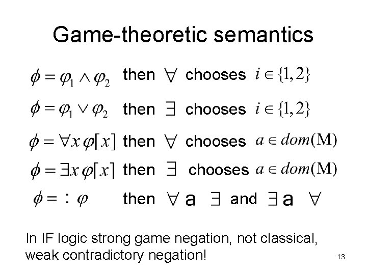 Game-theoretic semantics then chooses then and In IF logic strong game negation, not classical,