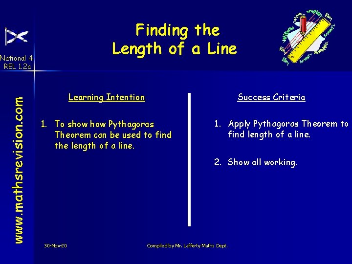 Finding the Length of a Line www. mathsrevision. com National 4 REL 1. 2