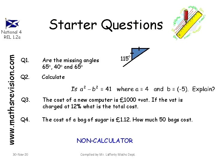 www. mathsrevision. com National 4 REL 1. 2 a Starter Questions 115 o Q