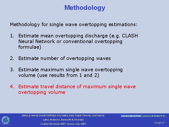 Methodology for single wave overtopping estimations: 1. Estimate mean overtopping discharge (e. g. CLASH
