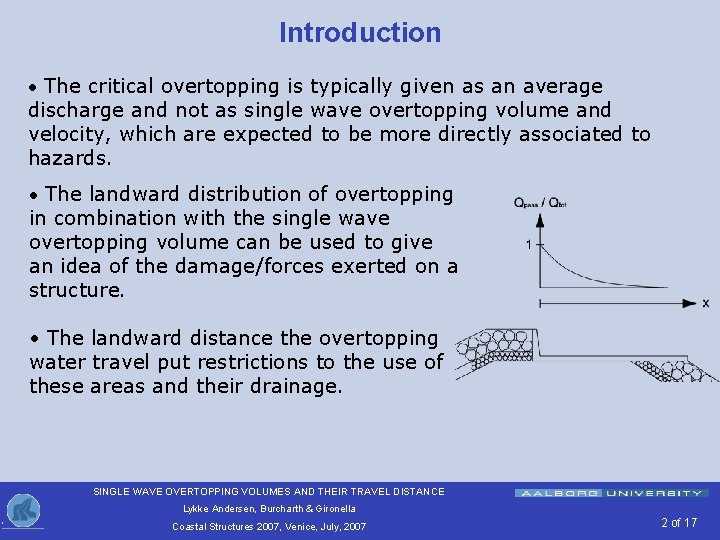 Introduction • The critical overtopping is typically given as an average discharge and not