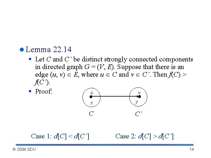 A Key Property Related to SCCs and finishing times Lemma 22. 14 § Let