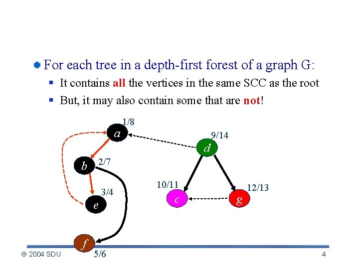 Observation For each tree in a depth-first forest of a graph G: § It