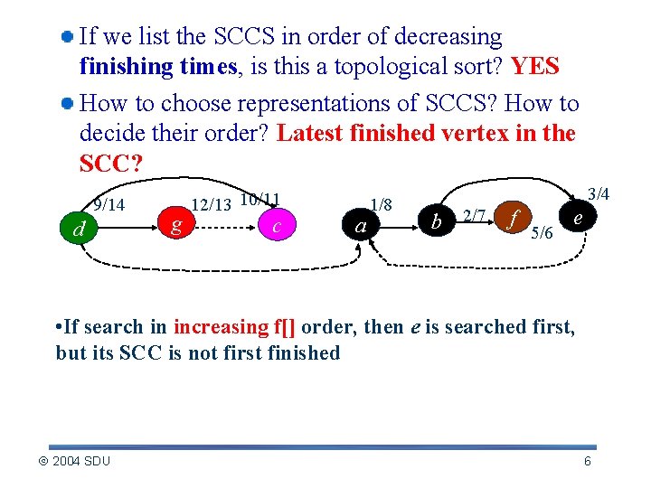 If we list the SCCS in order of decreasing finishing times, is this a