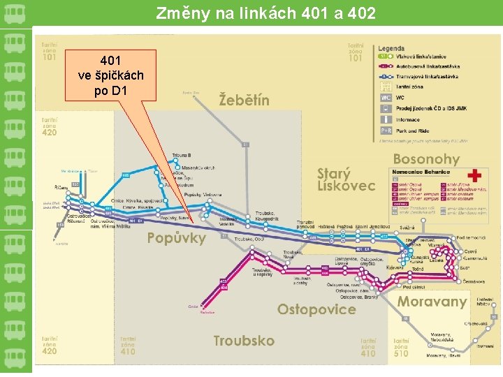 Změny na linkách 401 a 402 401 ve špičkách po D 1 