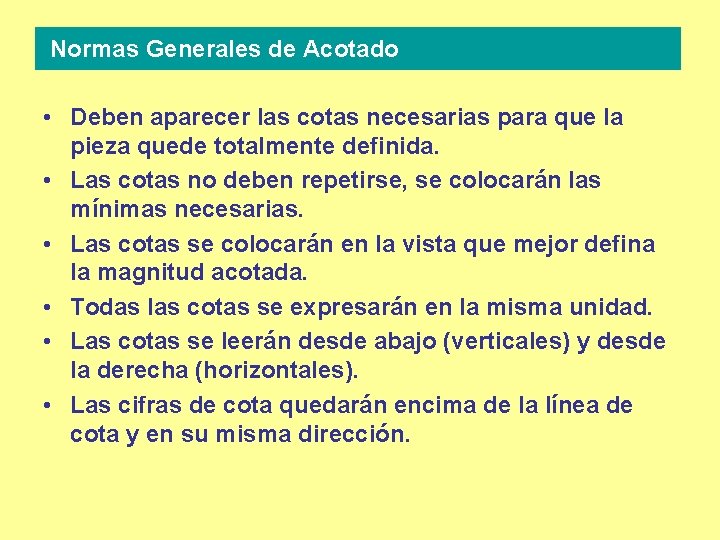 Normas Generales de Acotado • Deben aparecer las cotas necesarias para que la pieza