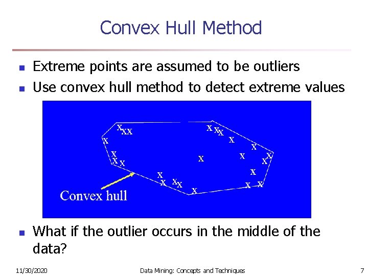 Convex Hull Method n n n Extreme points are assumed to be outliers Use