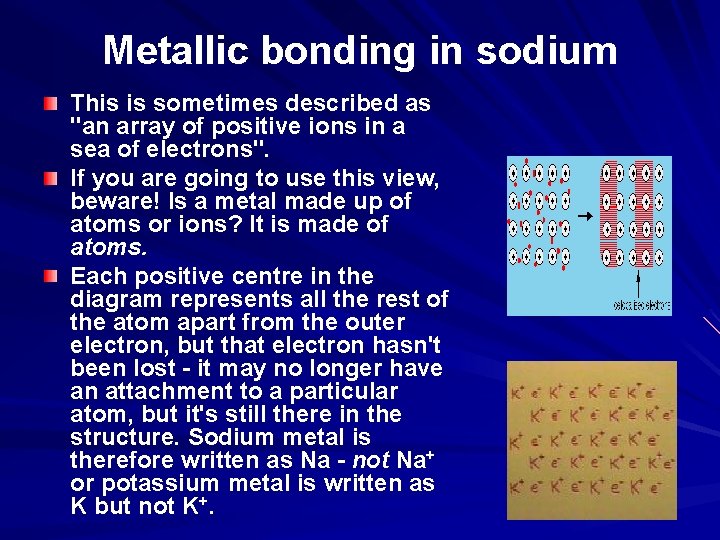 Metallic bonding in sodium This is sometimes described as "an array of positive ions