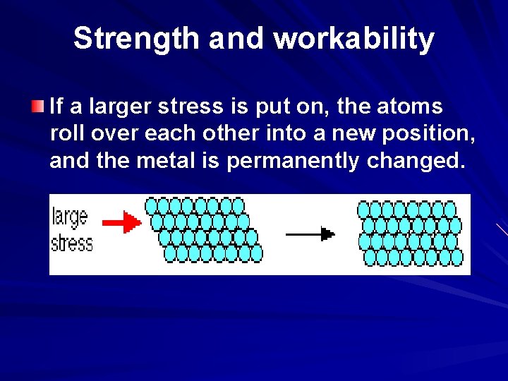 Strength and workability If a larger stress is put on, the atoms roll over
