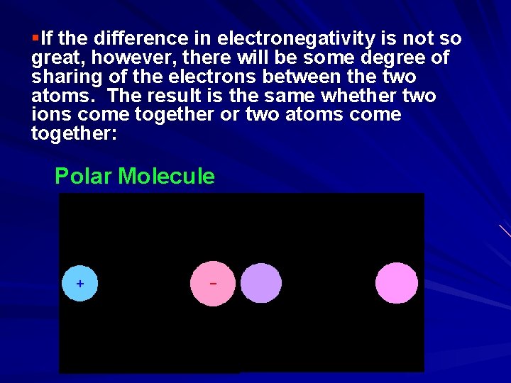 §If the difference in electronegativity is not so great, however, there will be some