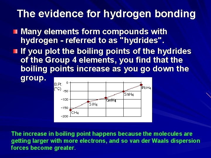 The evidence for hydrogen bonding Many elements form compounds with hydrogen - referred to