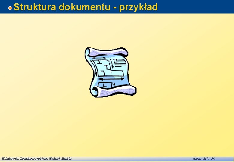 Struktura dokumentu - przykład W. Dąbrowski, Zarządzanie projektem, Wykład 4, Slajd 22 marzec, 2004; Struktura dokumentu - przykład W. Dąbrowski, Zarządzanie projektem, Wykład 4, Slajd 22 marzec, 2004;