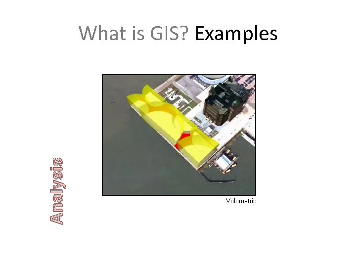 Analysis What is GIS? Examples Volumetric 
