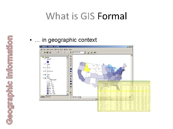 Geographic Information What is GIS Formal • … in geographic context 