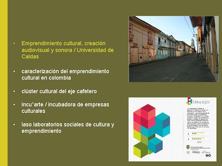  • Emprendimiento cultural, creación audiovisual y sonora / Universidad de Caldas • caracterización