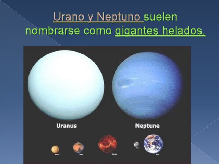 Urano y Neptuno suelen nombrarse como gigantes helados. 