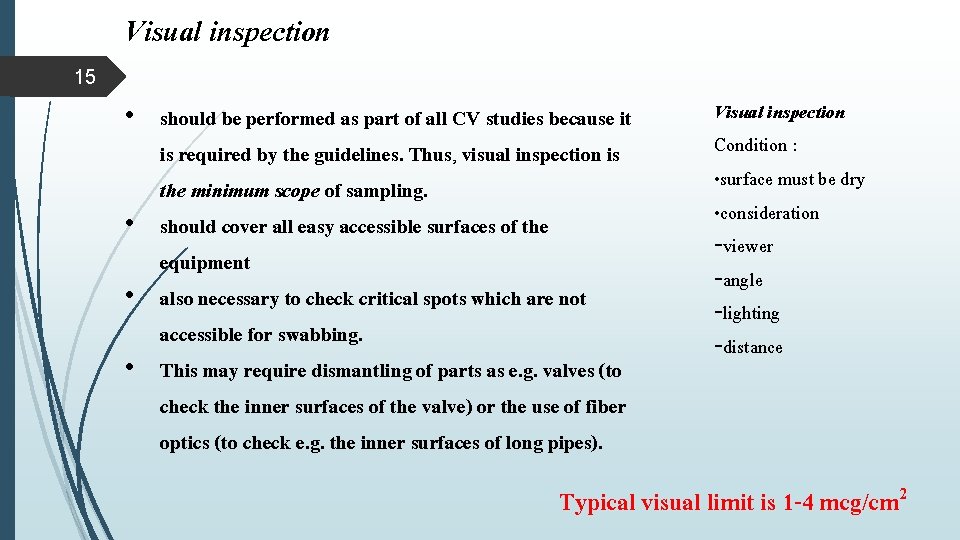 Visual inspection 15 • should be performed as part of all CV studies because Visual inspection 15 • should be performed as part of all CV studies because