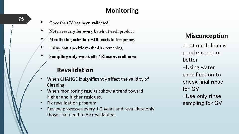 Monitoring 75 • • • Once the CV has been validated Not necessary for Monitoring 75 • • • Once the CV has been validated Not necessary for