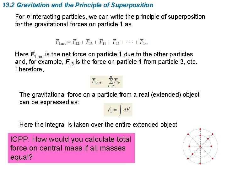 13. 2 Gravitation and the Principle of Superposition For n interacting particles, we can