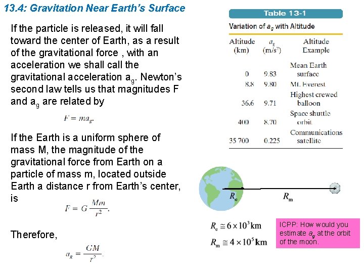 13. 4: Gravitation Near Earth’s Surface If the particle is released, it will fall