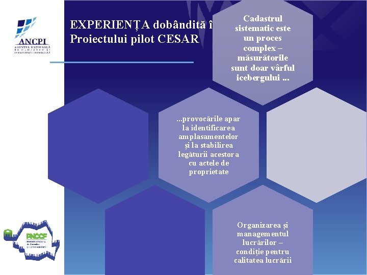 Cadastrul EXPERIENȚA dobândită în cadrul sistematic este un proces Proiectului pilot CESAR complex –