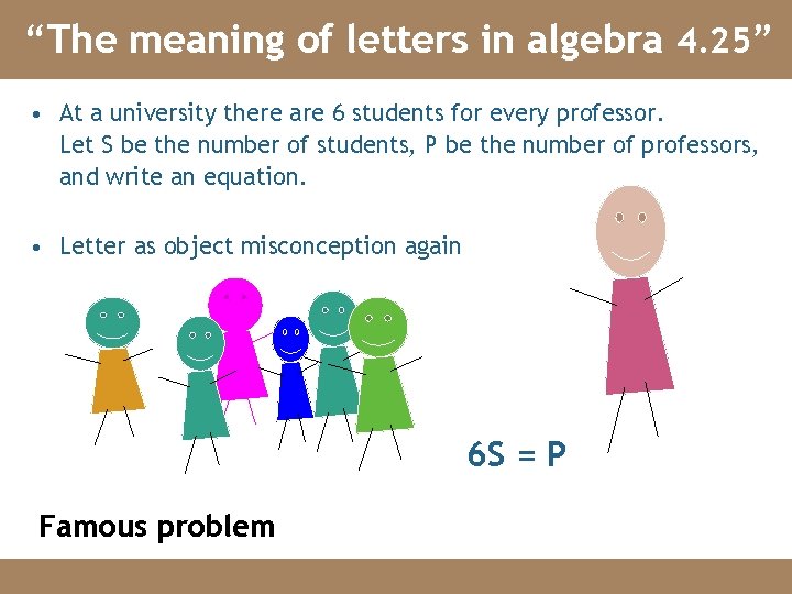 “The meaning of letters in algebra 4. 25” • At a university there are