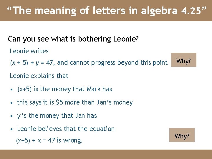 “The meaning of letters in algebra 4. 25” Can you see what is bothering
