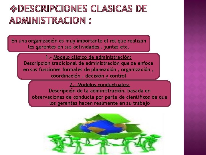 v. DESCRIPCIONES CLASICAS DE ADMINISTRACION : En una organización es muy importante el rol