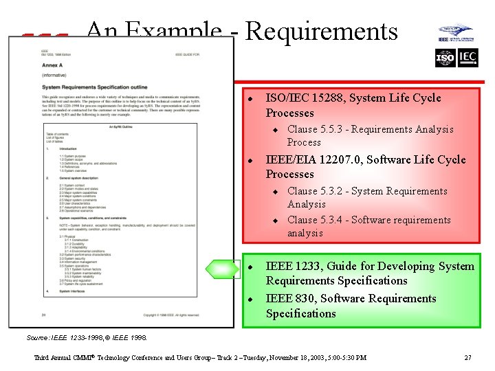 An Example - Requirements Development SP 2. 1 -1 Establish Product and Product Component