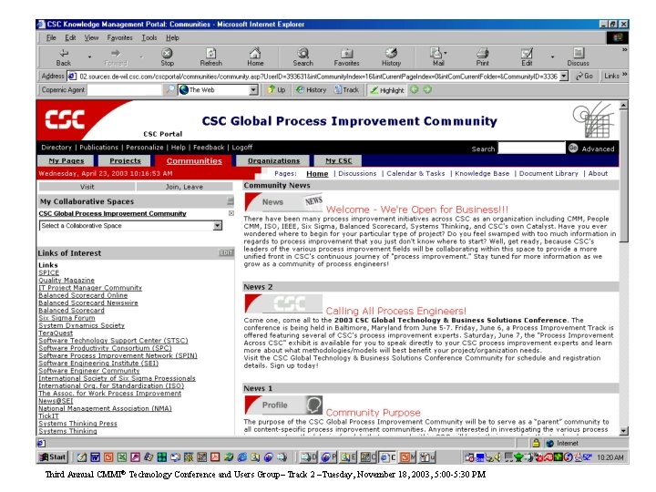 Third Annual CMMI Technology Conference and Users Group– Track 2 –Tuesday, November 18, 2003,