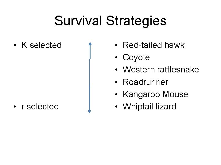 Survival Strategies • K selected • r selected • • • Red-tailed hawk Coyote