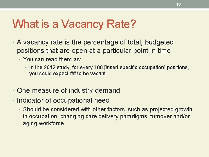 10 What is a Vacancy Rate? • A vacancy rate is the percentage of