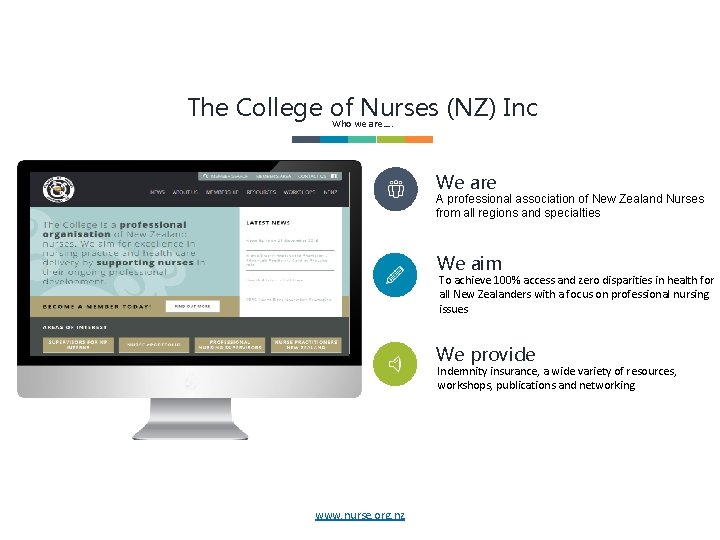 The College of Nurses (NZ) Inc Who we are…. We are A professional association