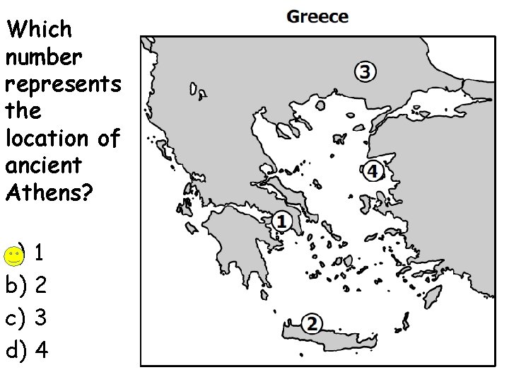 Which number represents the location of ancient Athens? a) 1 b) 2 c) 3