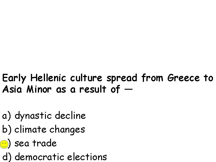 Early Hellenic culture spread from Greece to Asia Minor as a result of —