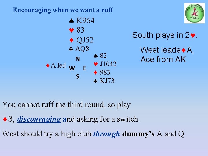 Encouraging when we want a ruff K 964 83 QJ 52 South plays in
