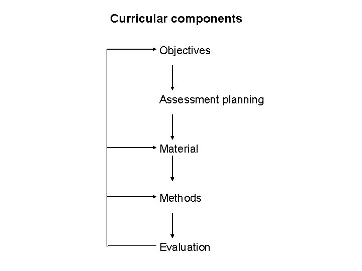 Curricular components Objectives Assessment planning Material Methods Evaluation 