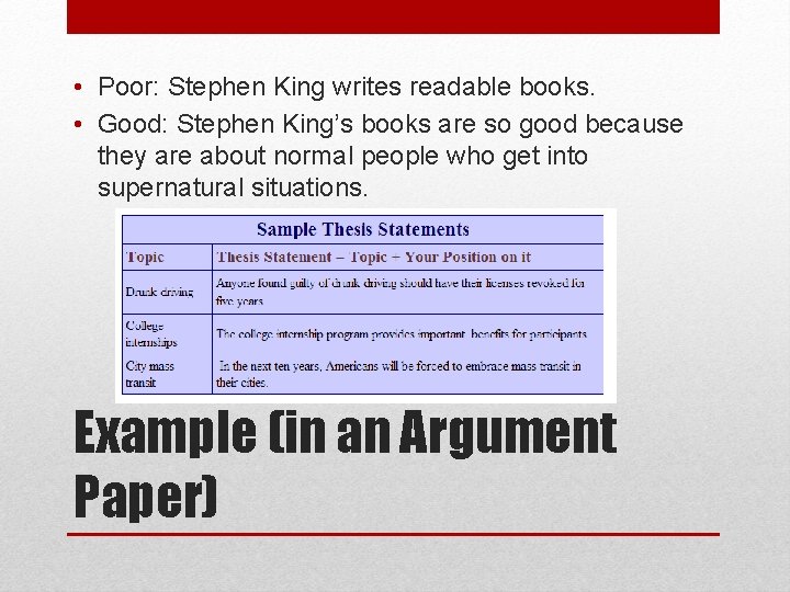  • Poor: Stephen King writes readable books. • Good: Stephen King’s books are